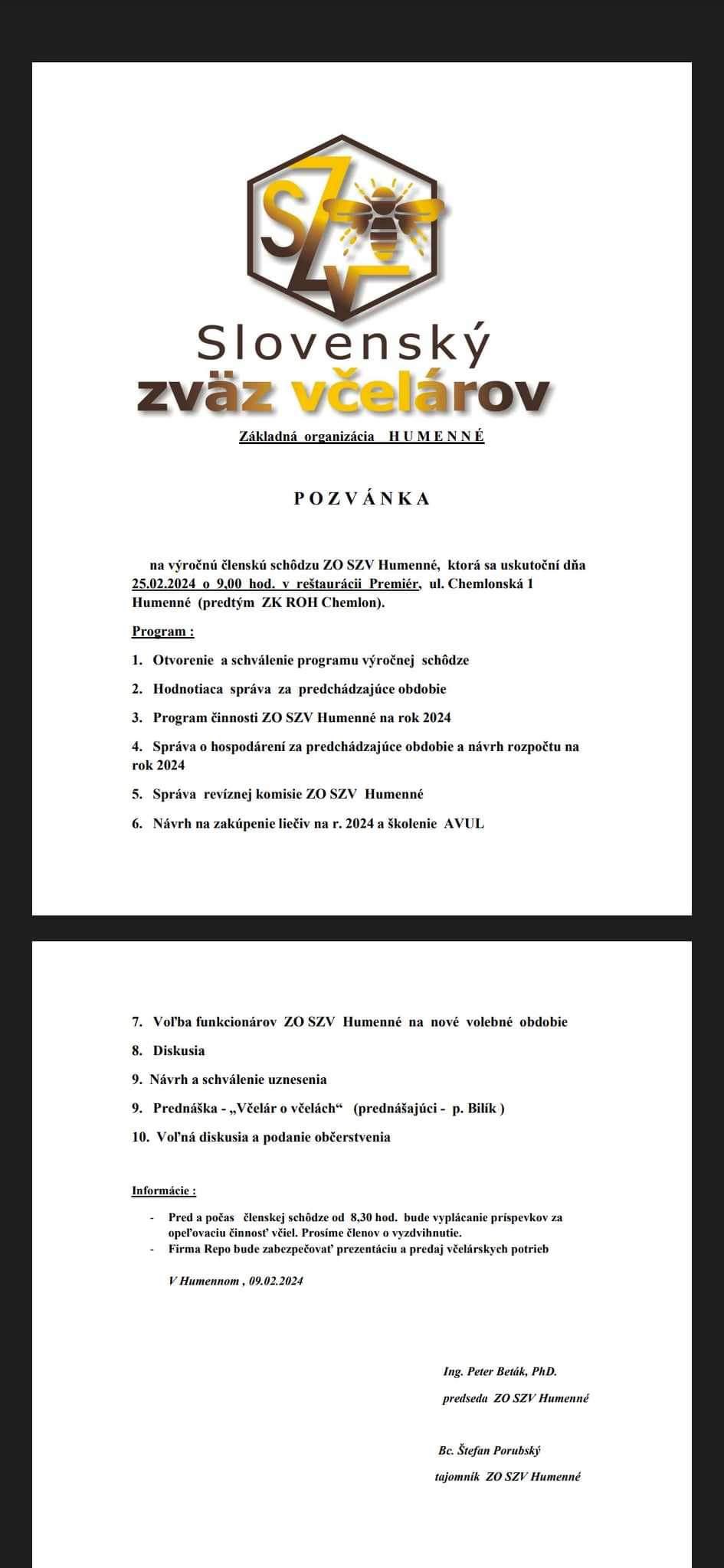 Pozvánka na výročnú členskú schôdzu